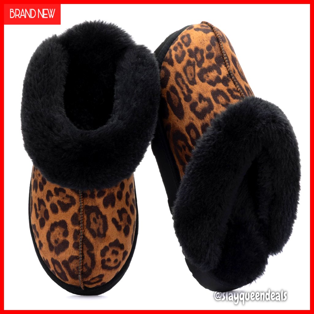 Faux Fur Lined Slippers With Memory Foam, Indoor Outdoor House Shoes